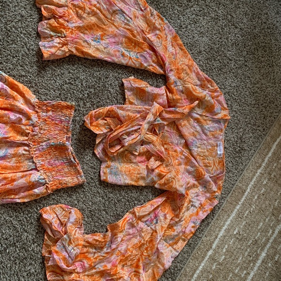 orange pink and gold flowy boho hippie 2 piece set - Picture 3 of 5